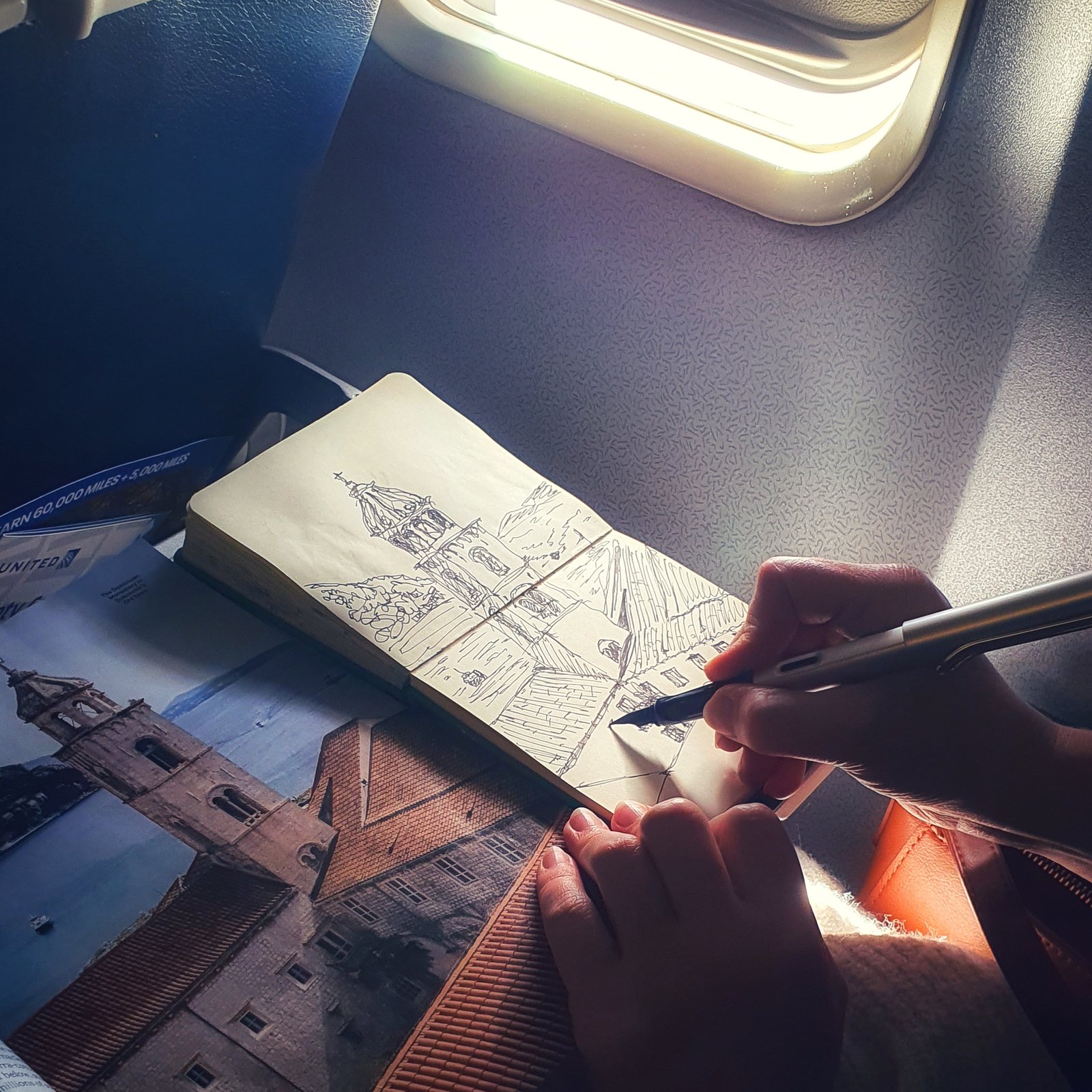Sketching in the airplane