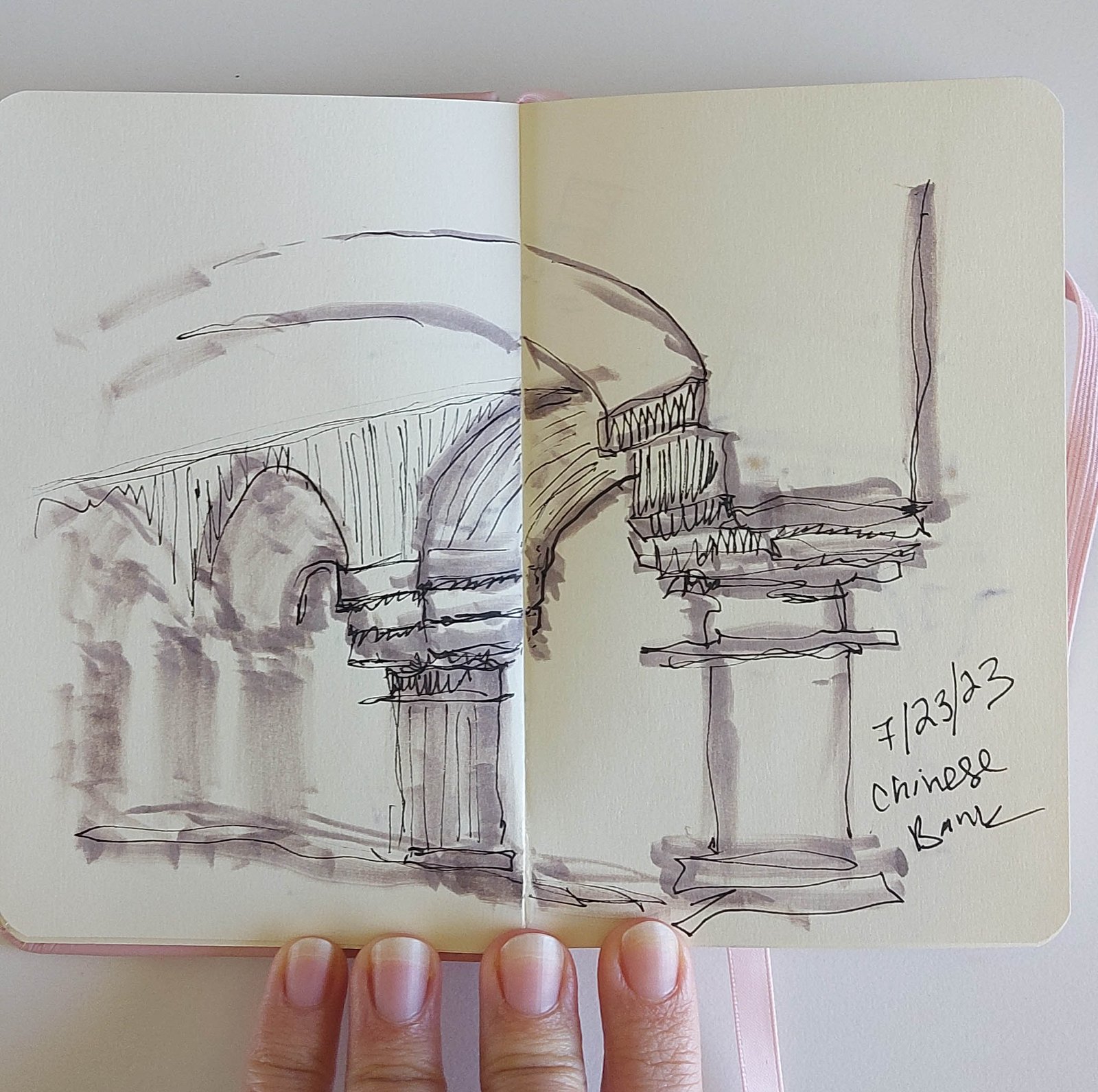 Sketching arches outside, training perspective