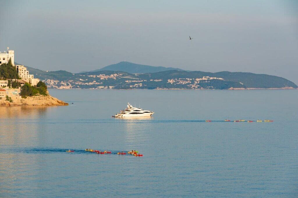 Kayaks Sailing on Dubrovnik Coastline