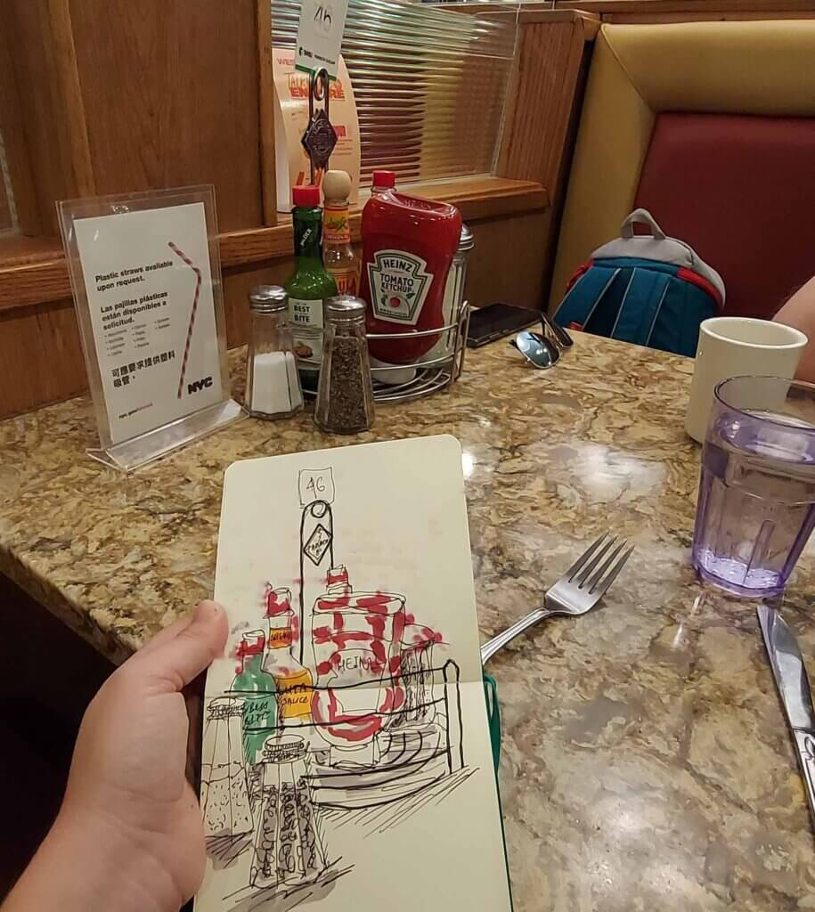 Sketching in cafe